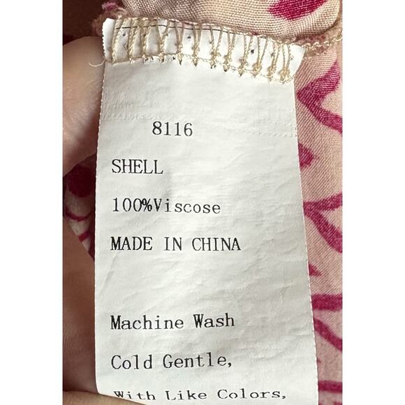 BTFBM Hot Pink/Cream Bohemian Dress 100% Rayon Geometric Print Size Large - Picture 3 of 3